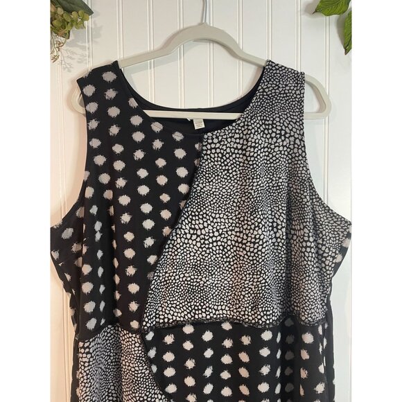 Cato Womens Black/White Sleeveless Asymmetrical Patterned Dress Size 18/20W - Picture 2 of 10